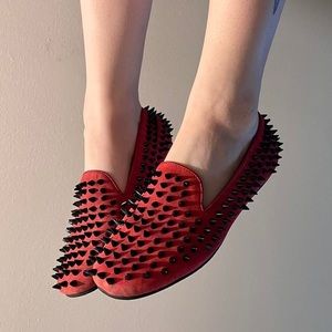 Unif Hellraiser loafer flats spiked 6 red black